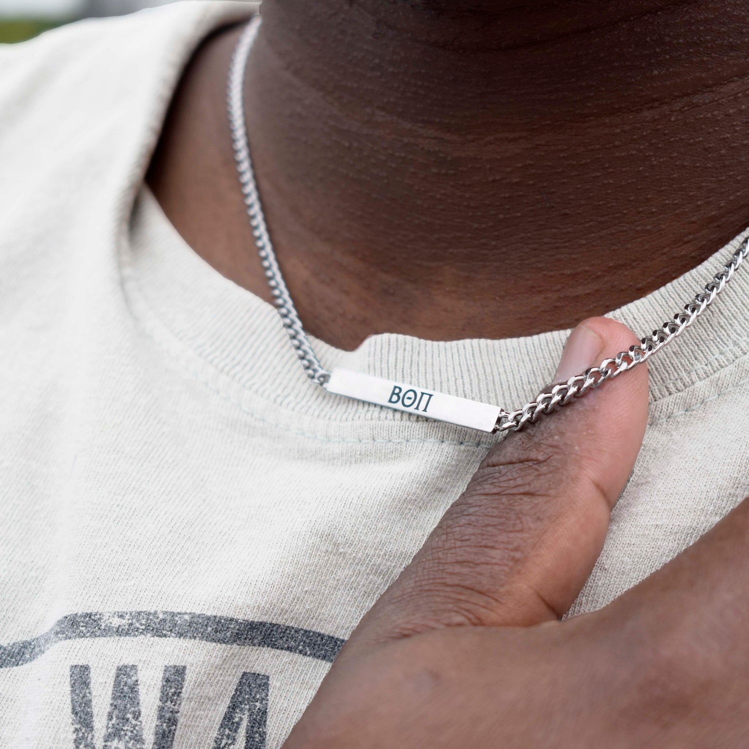 Fraternity Necklaces- Greek Letters Steel Horizontal Bar Pendant