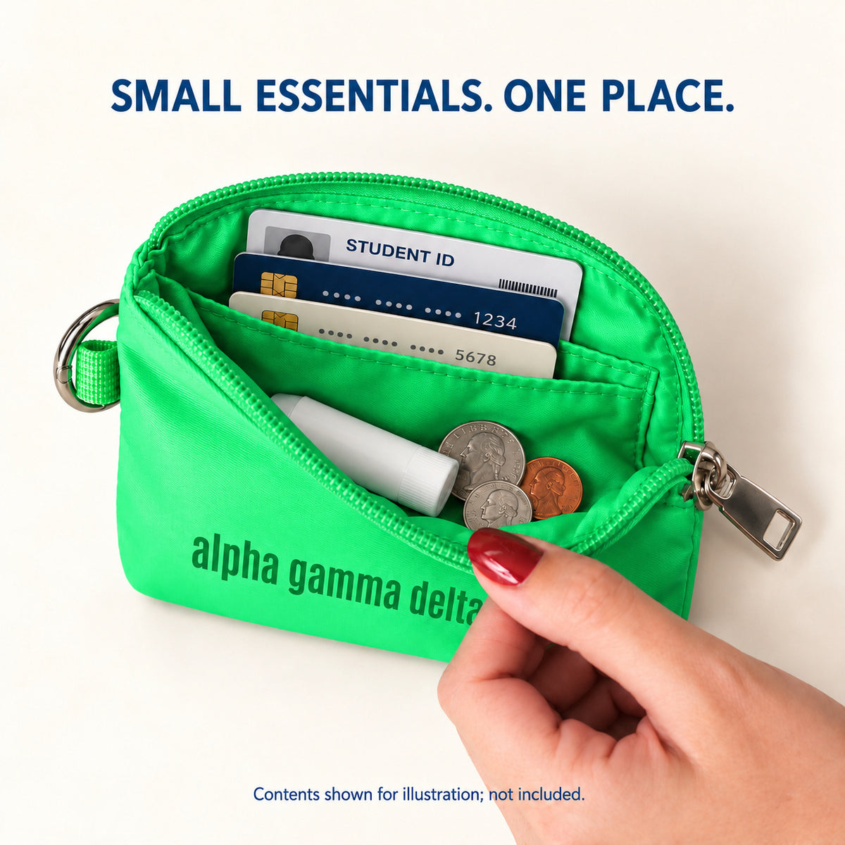 Alpha Gamma Delta Zipper Wallet Pouch with Keyring