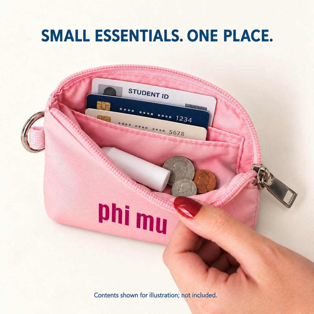 Phi Mu Zipper Wallet Pouch with Keyring