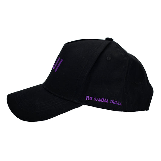 Phi Gamma Delta Baseball Cap- Brushed Cotton 5-Panel Black Hat