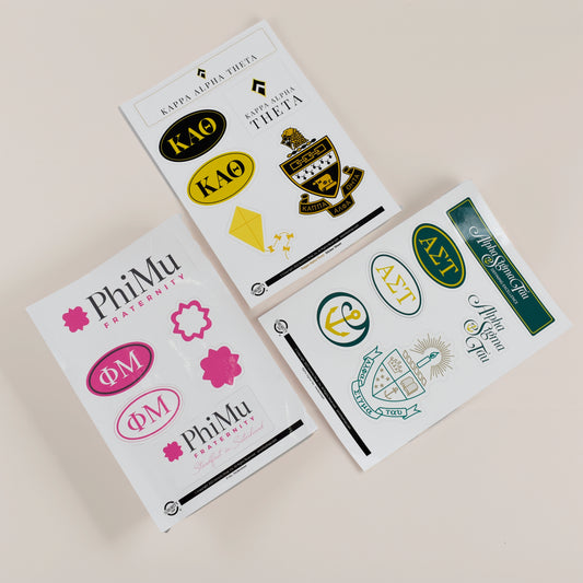Omega Phi Alpha Fraternity Sticker Sheet- Brand Focus