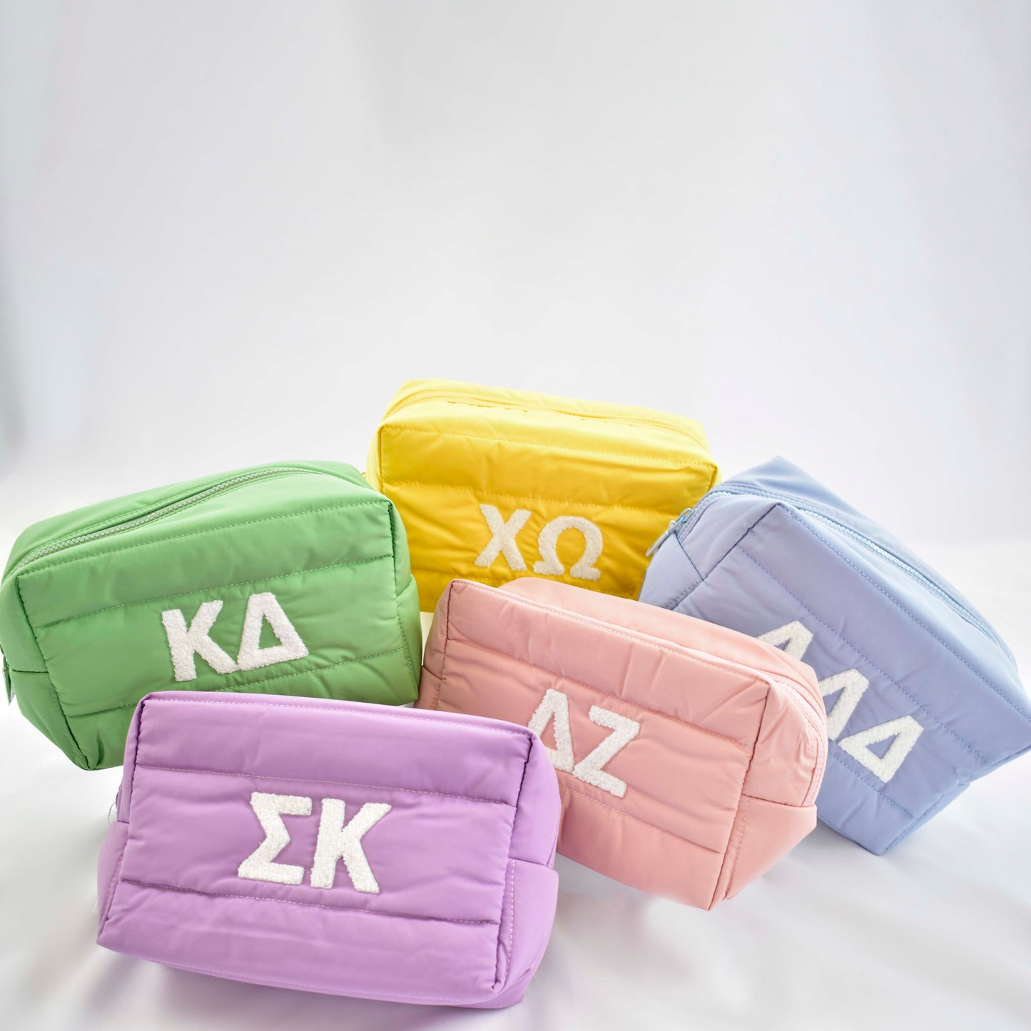 Phi Mu Makeup Bag - Puffer Style with Sorority Letters
