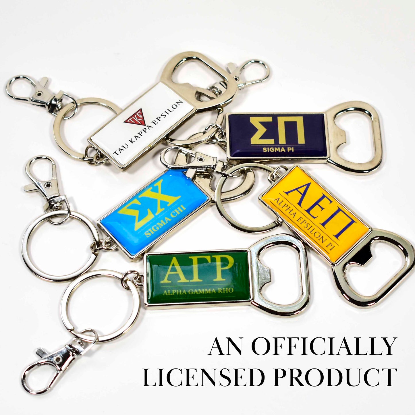 Tau Kappa Epsilon Fraternity Keychain with Flat Bottle Opener
