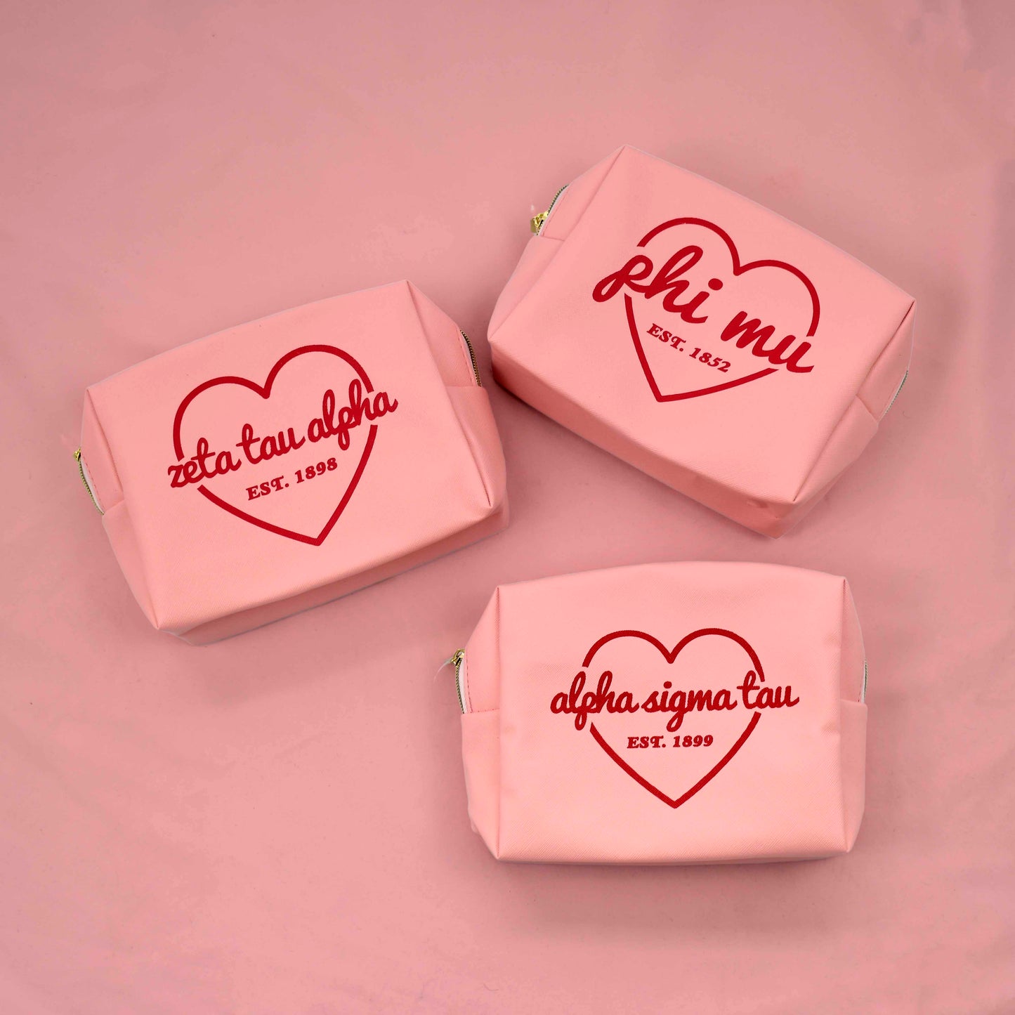 Alpha Sigma Alpha Pink w/Red Heart Makeup Bag