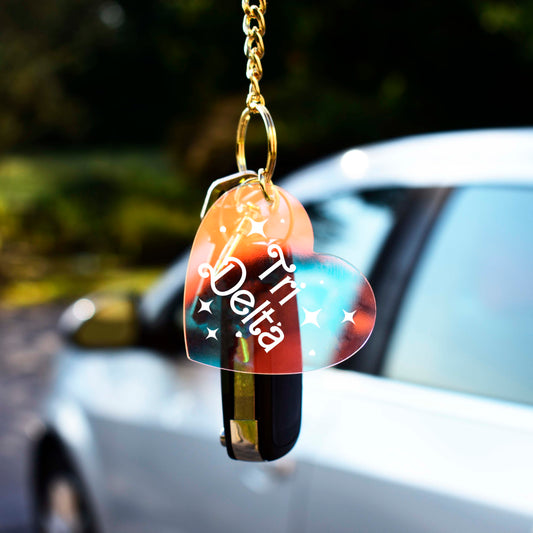 Delta Delta Delta Keychain - Iridescent Heart Design