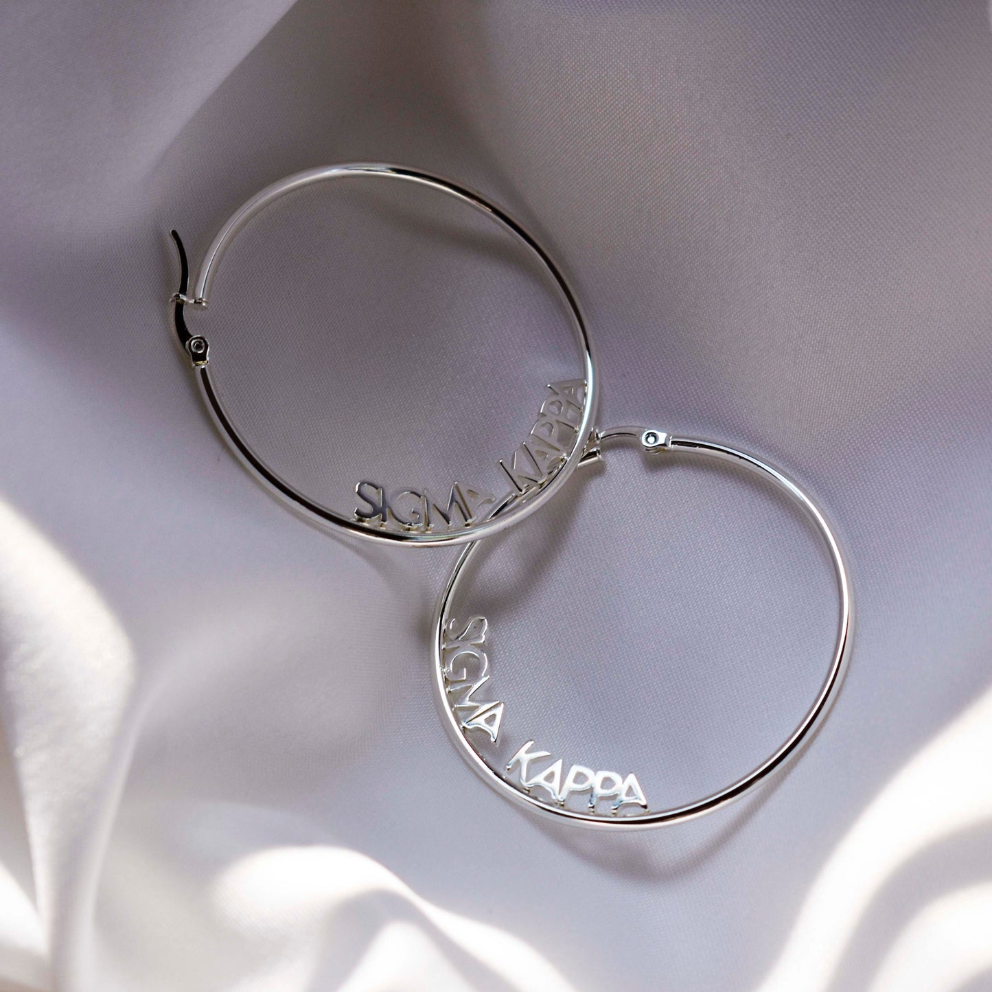 Phi Mu Silver Hoop Earrings- Name Design