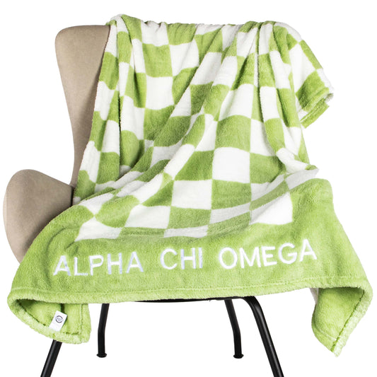Alpha Chi Omega Blanket - Thick Checkered Sherpa Blanket