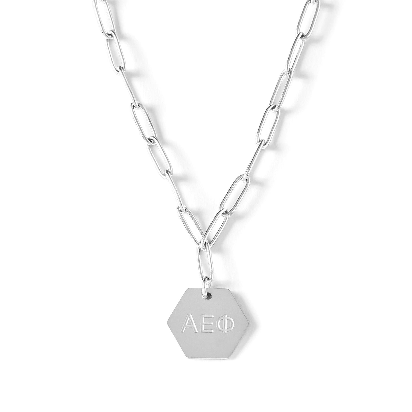 Alpha Epsilon Phi Necklace- Silver Paperclip Style with AEP Pendant