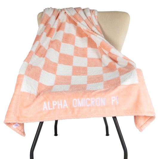 Alpha Omicron Pi Blanket - Thick Checkered Sherpa Blanket