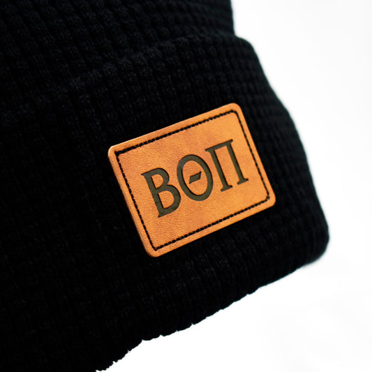 Beta Theta Pi Fraternity Beanie Hat - Black Winter Hat w/ Greek Letters Patch