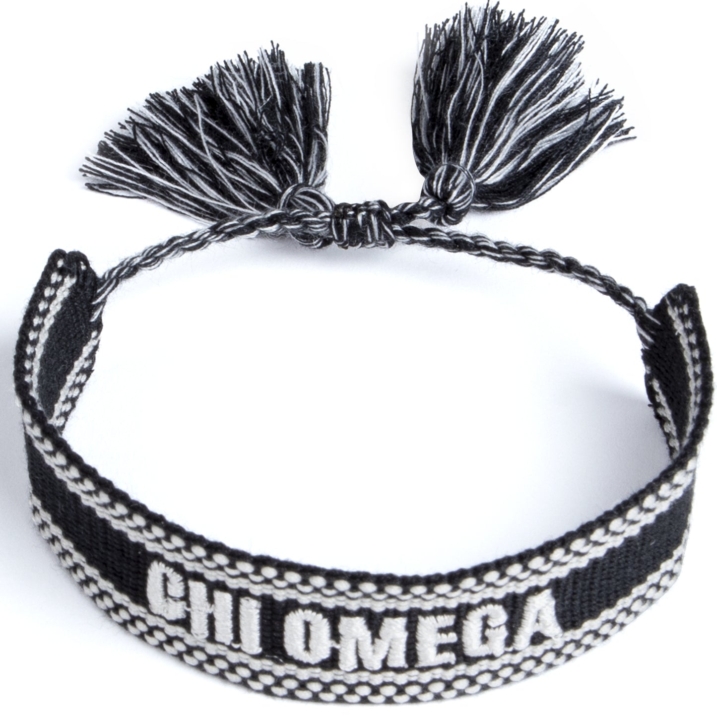 Chi Omega Woven Bracelet, Black and White Design