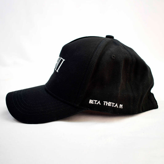 Beta Theta Pi Baseball Cap- Brushed Cotton 5-Panel Black Hat