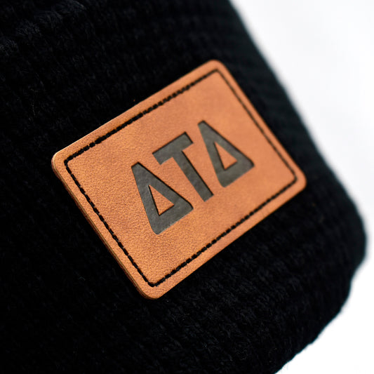 Delta Tau Delta Fraternity Beanie Hat - Black Winter Hat w/ Greek Letters Patch