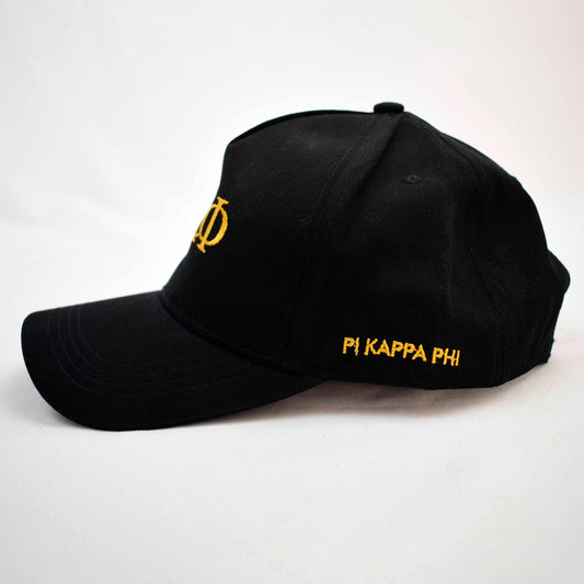 Pi Kappa Phi Baseball Cap- Brushed Cotton 5-Panel Black Hat