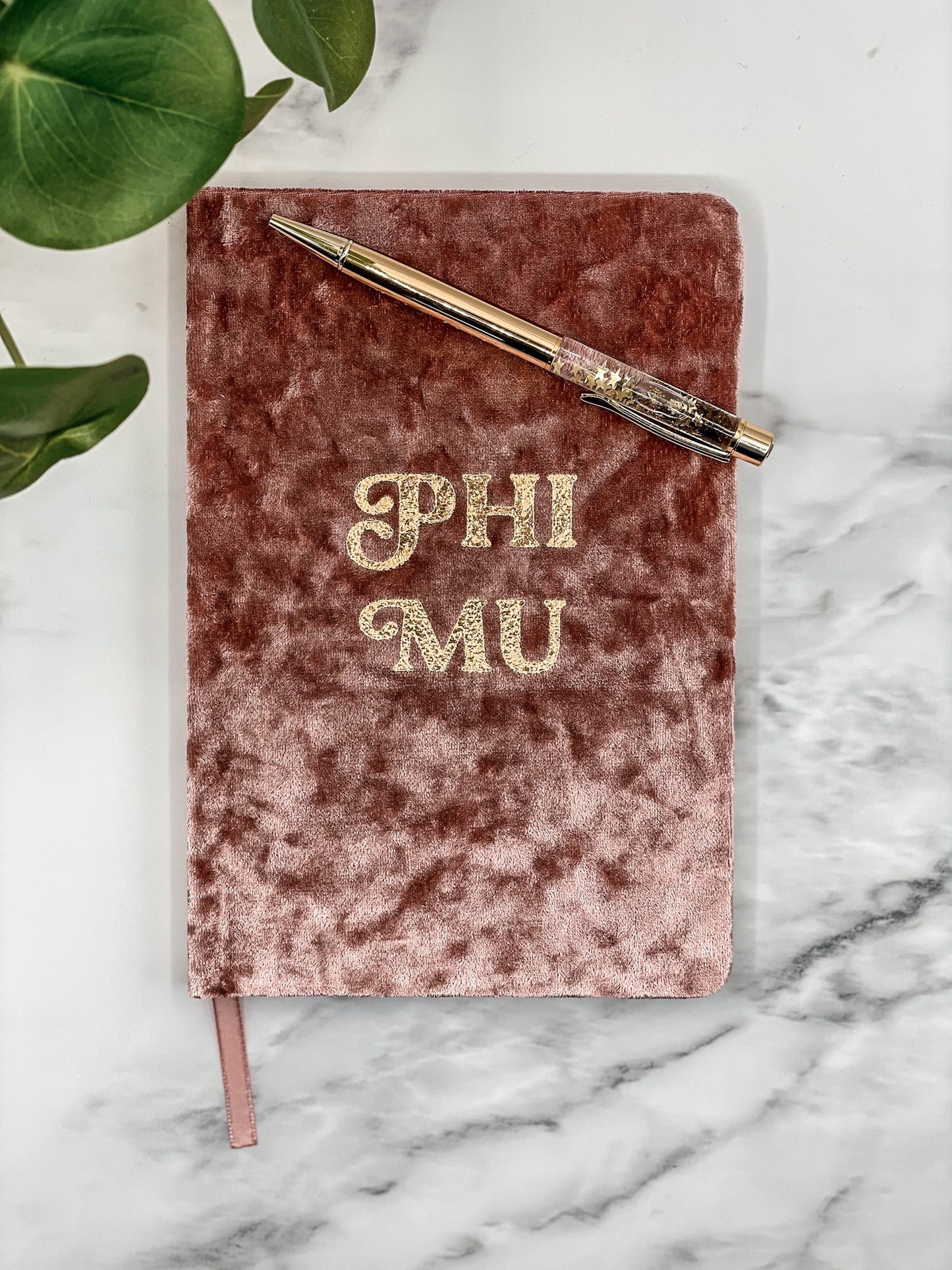 Phi Mu Velvet Notebook with Gold Foil Imprint