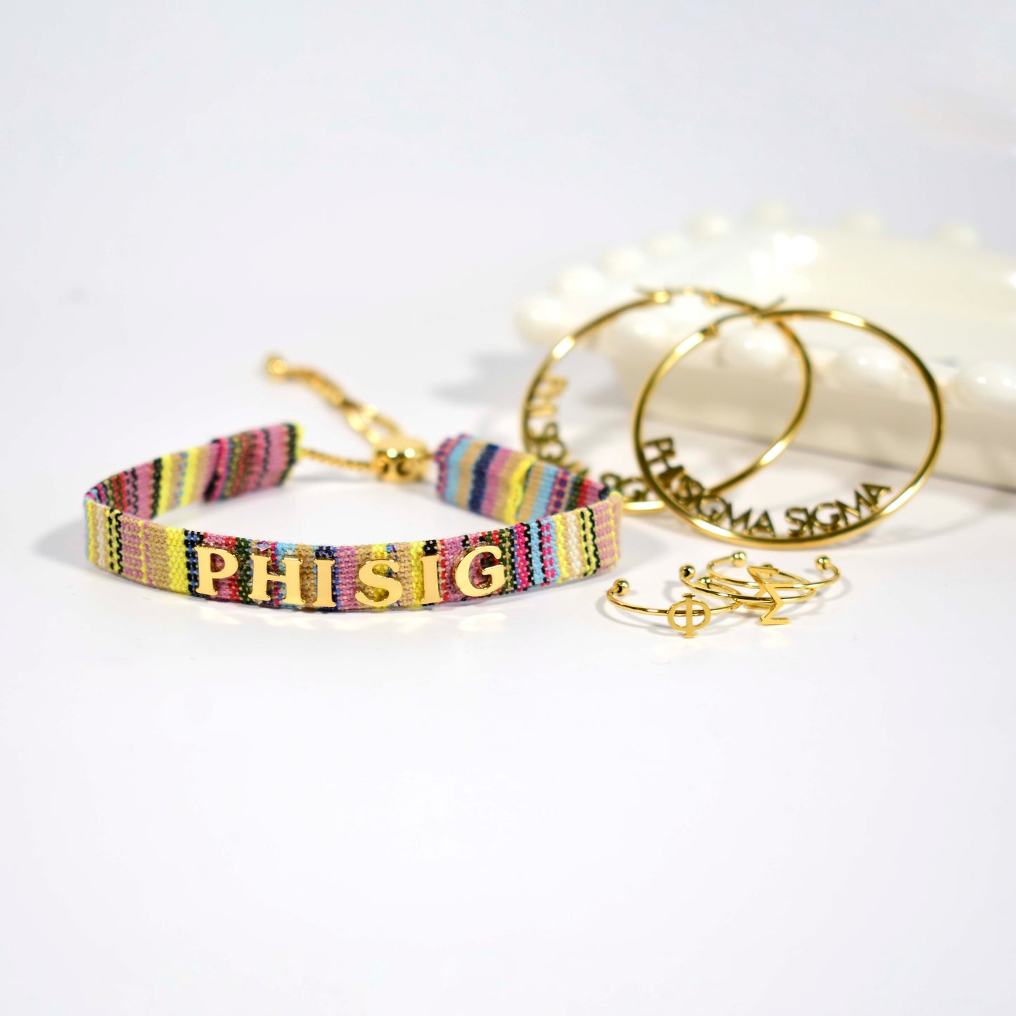 Phi Sigma Sigma Woven Bracelet, Multi-Color Design