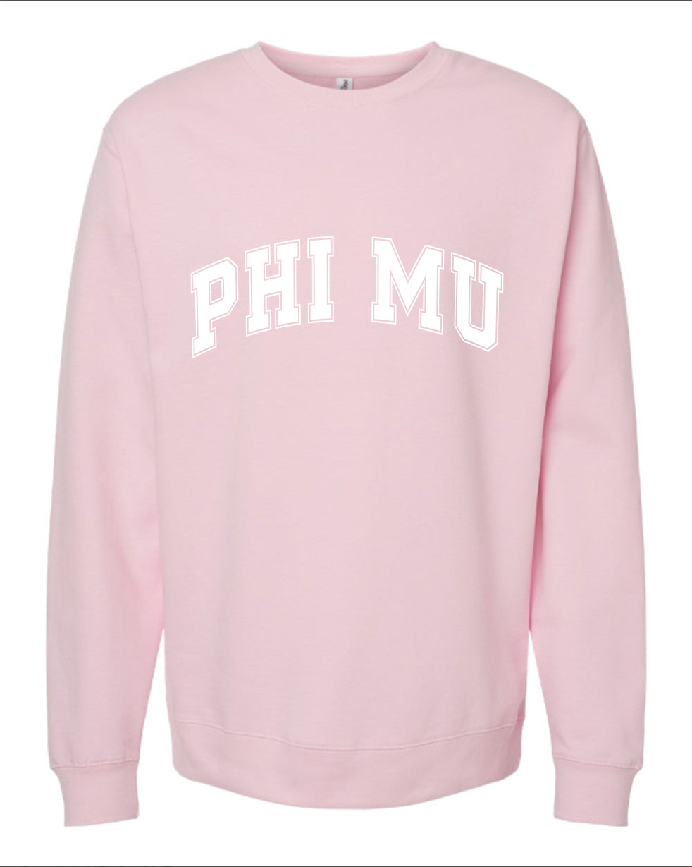 Phi Mu Sweatshirt- Crewneck Varsity Letters Design