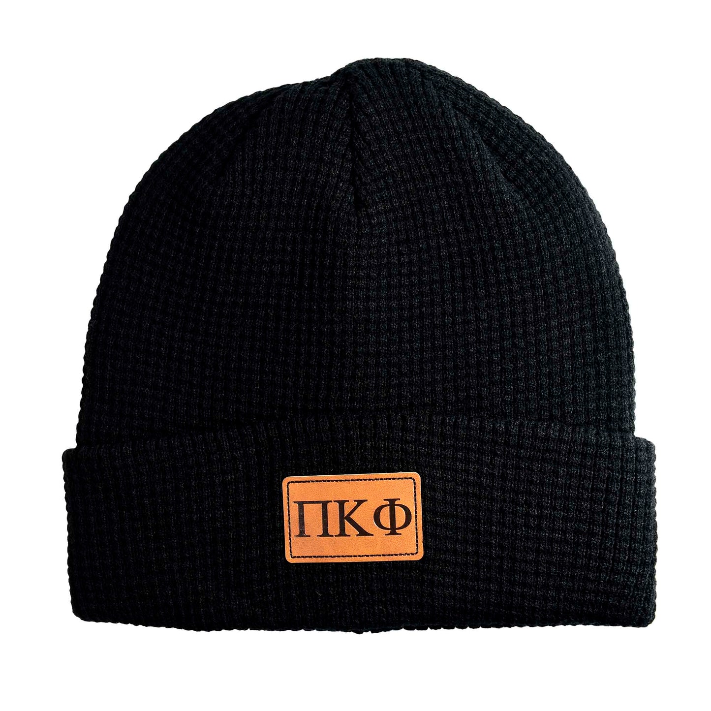 Pi Kappa Phi Fraternity Beanie Hat - Black Winter Hat w/ Greek Letters Patch