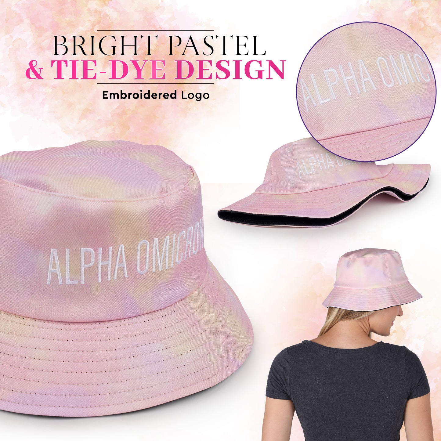 Alpha Chi Omega Bucket Hat - Tie Dye - Embroidered Logo