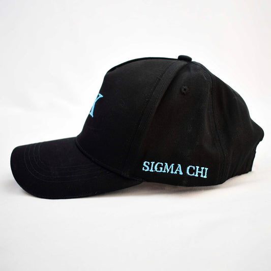 Sigma Chi Baseball Cap- Brushed Cotton 5-Panel Black Hat