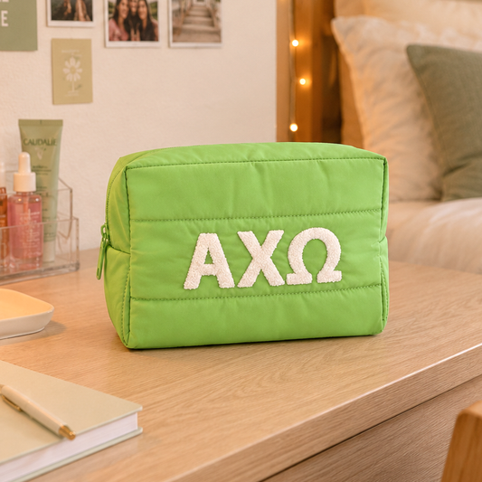 Alpha Chi Omega Makeup Bag - Puffer Style with Sorority Letters