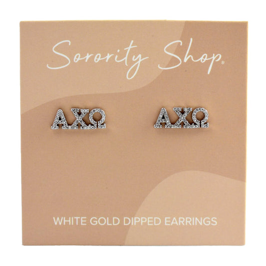 Alpha Chi Omega White Gold Plated Stud Earrings