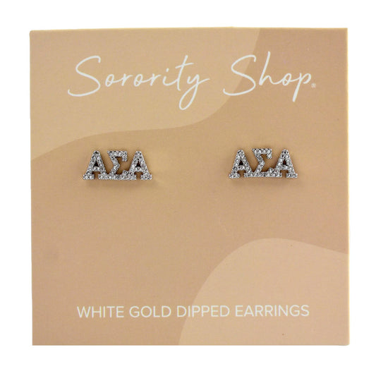 Alpha Sigma Alpha White Gold Plated Stud Earrings
