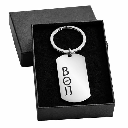 Beta Theta Pi Fraternity Keychain- Stainless Steel Dog Tag Design