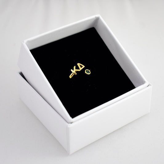 Kappa Delta Ring- Gold Plated with Greek Letters and CZ Gemstone
