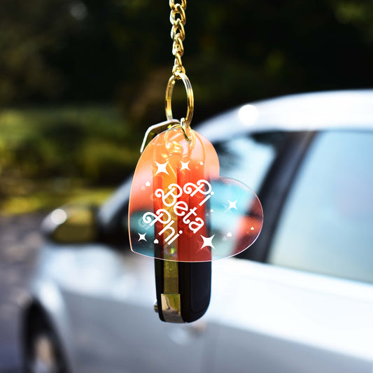 Pi Beta Phi Keychain - Iridescent Heart Design
