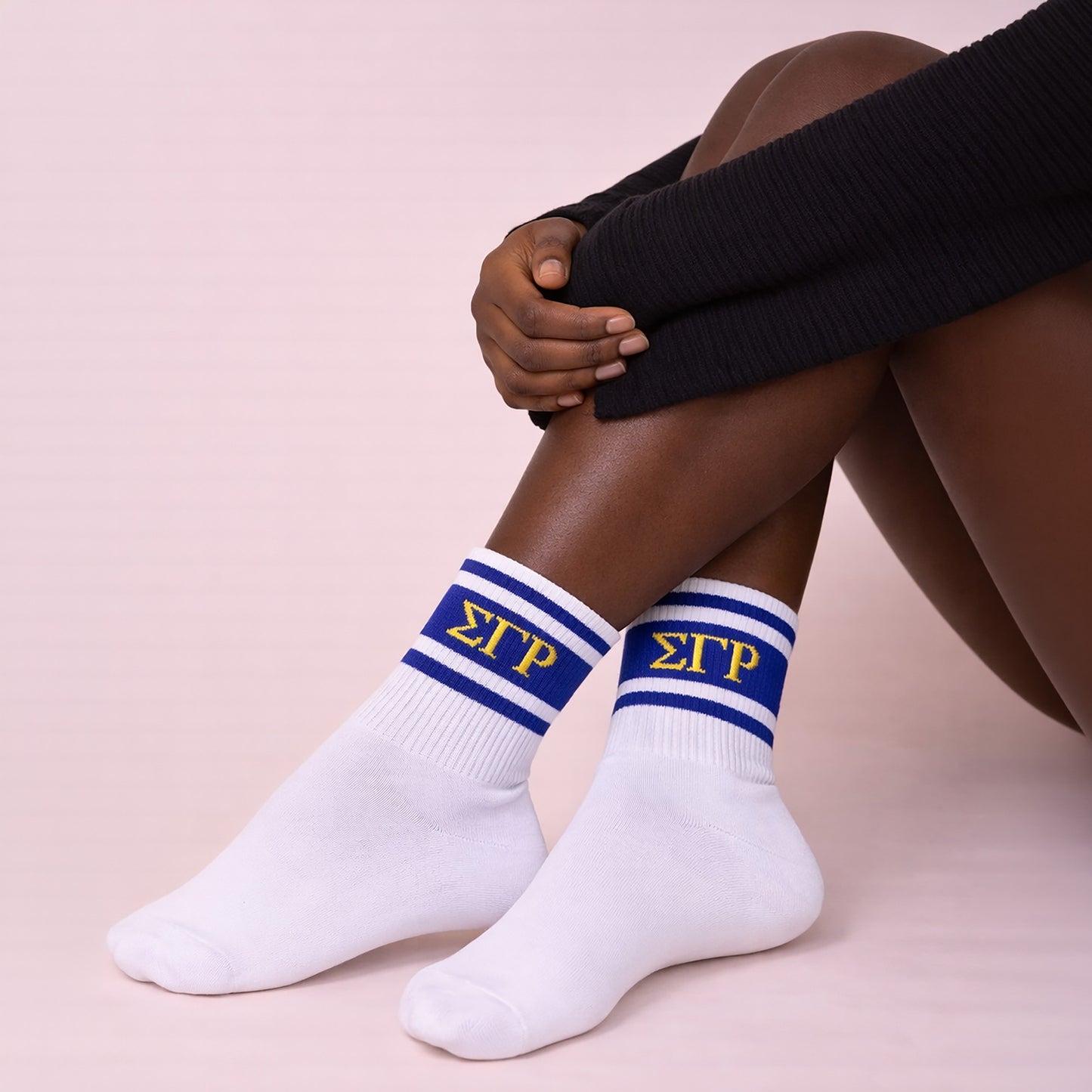Sigma Gamma Rho Sorority, Incorporated Socks- Striped Varsity Crew Socks with Greek Letters