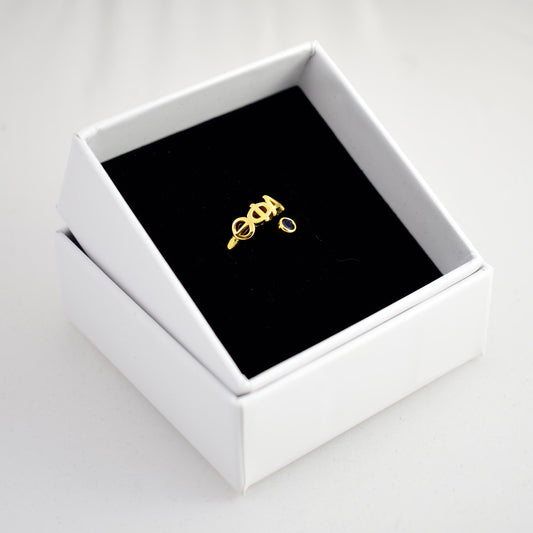Theta Phi Alpha Ring- Gold Plated with Greek Letters and CZ Gemstone