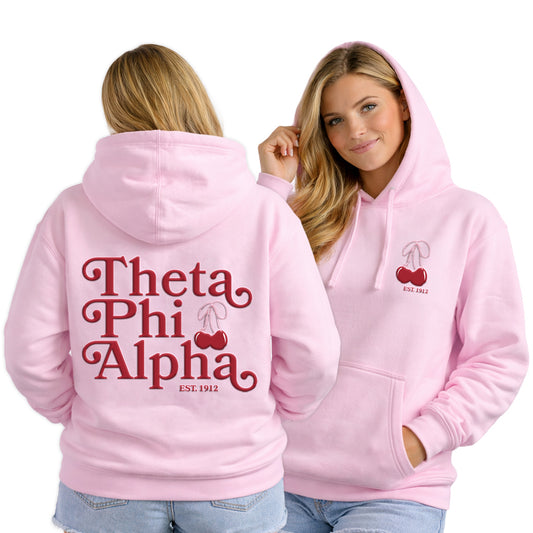 Theta Phi Alpha Hooded Sweatshirt with Cherries and Sorority Name