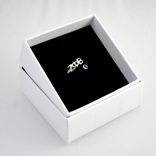 Zeta Phi Beta Ring- White-Gold Plated with Greek Letters and CZ Gemstone