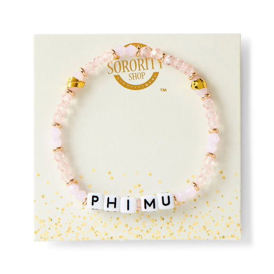 Phi Mu Bracelet With Glass Beads and 18K Gold Accent Beads