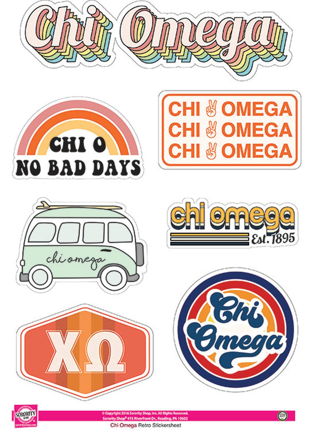 Chi Omega Retro Sticker Sheet