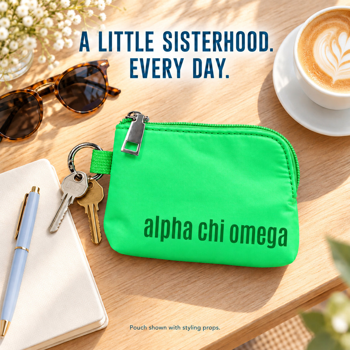 Alpha Chi Omega Zipper Wallet Pouch with Keyring