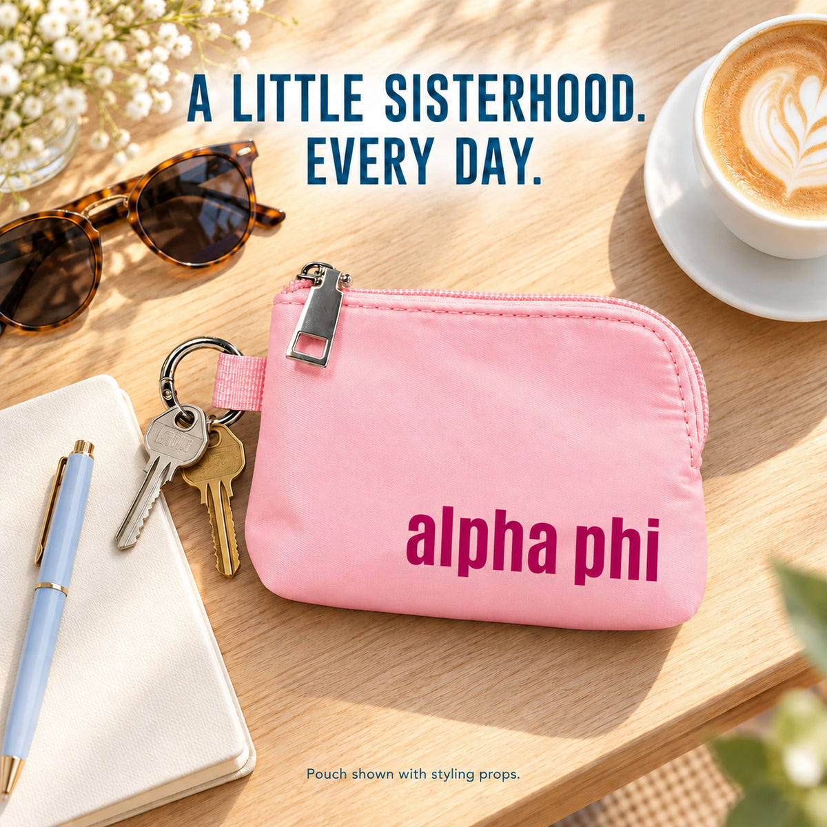 Alpha Phi Zipper Wallet Pouch with Keyring