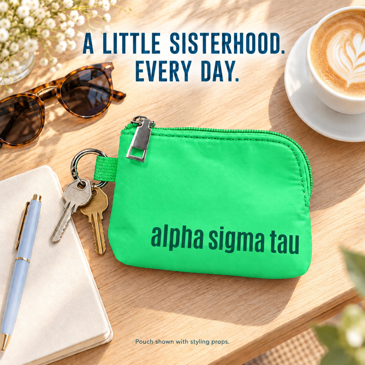 Alpha Sigma Tau Zipper Wallet Pouch with Keyring