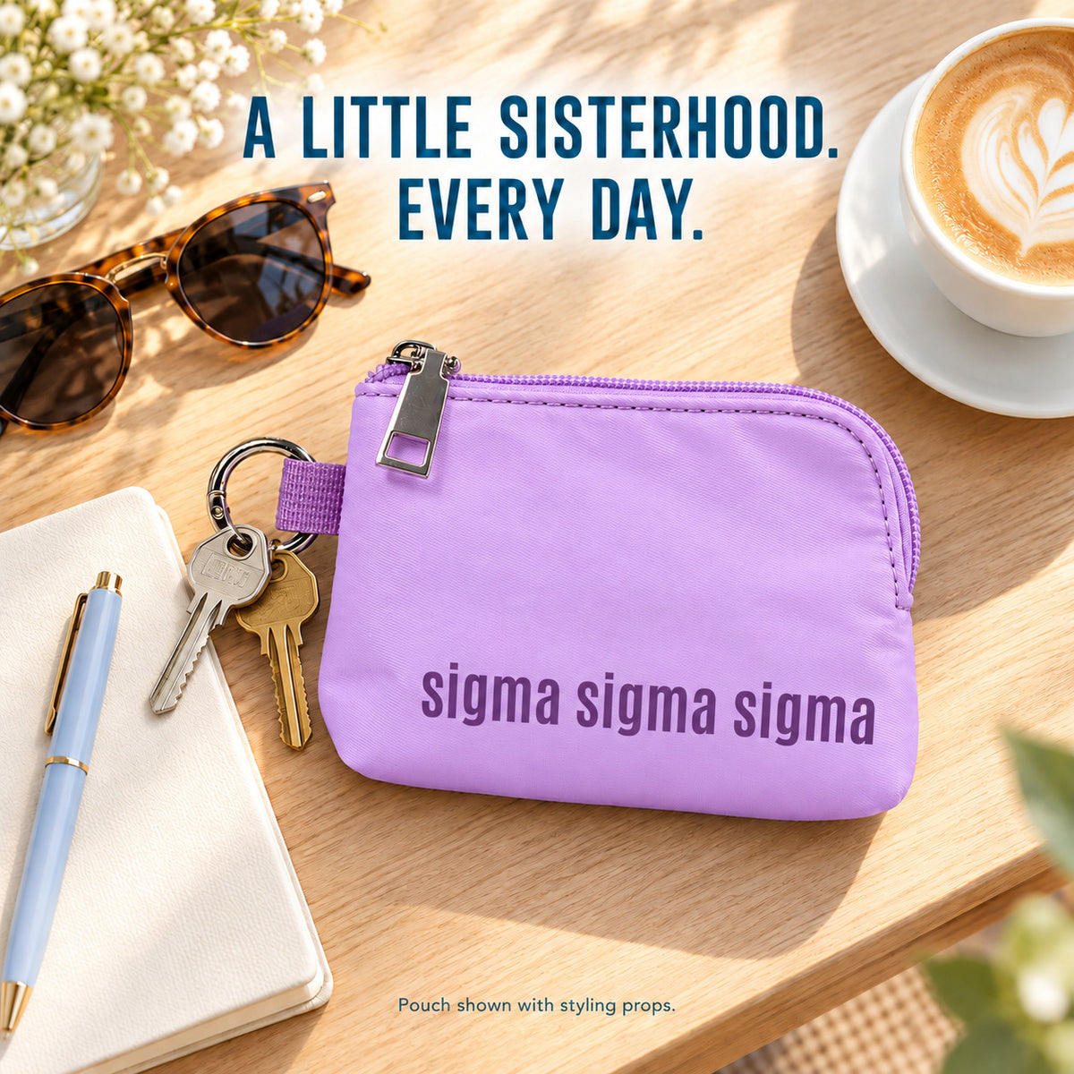 Sigma Sigma Sigma Zipper Wallet Pouch with Keyring