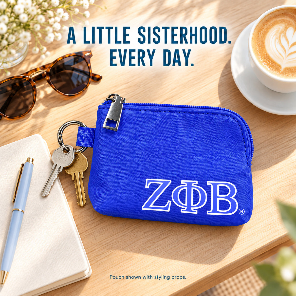 Zeta Phi Beta Zipper Wallet Pouch with Keyring