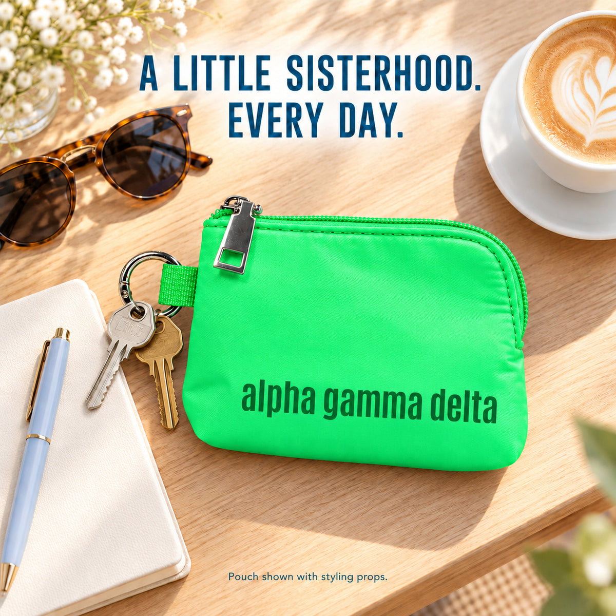 Alpha Gamma Delta Zipper Wallet Pouch with Keyring