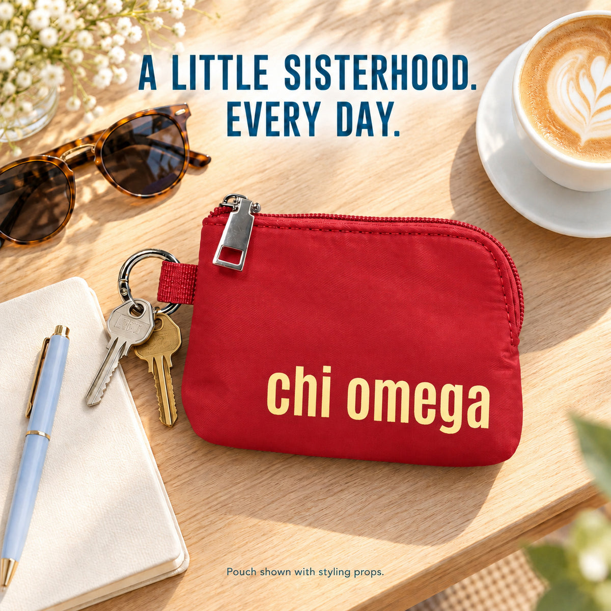 Chi Omega Zipper Wallet Pouch with Keyring