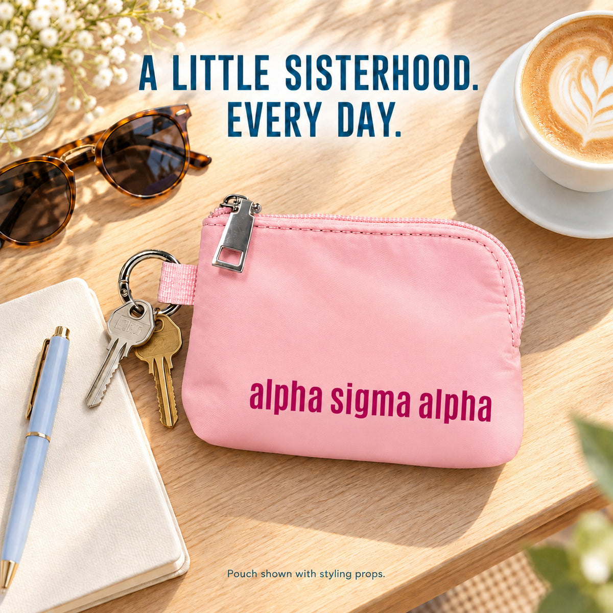 Alpha Sigma Alpha Zipper Wallet Pouch with Keyring