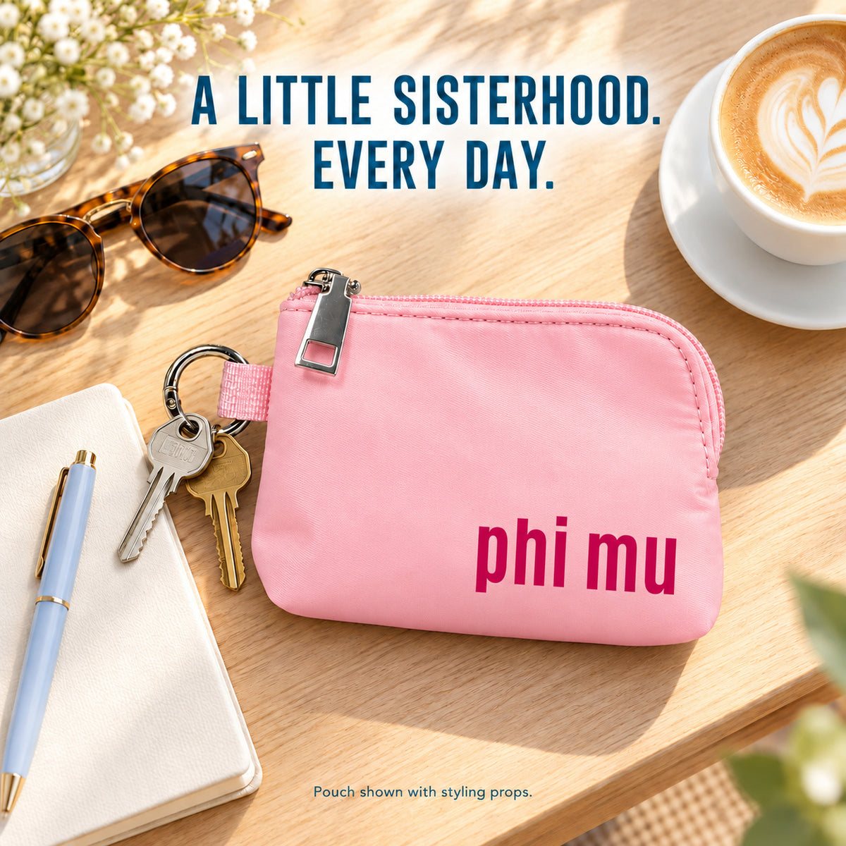 Phi Mu Zipper Wallet Pouch with Keyring