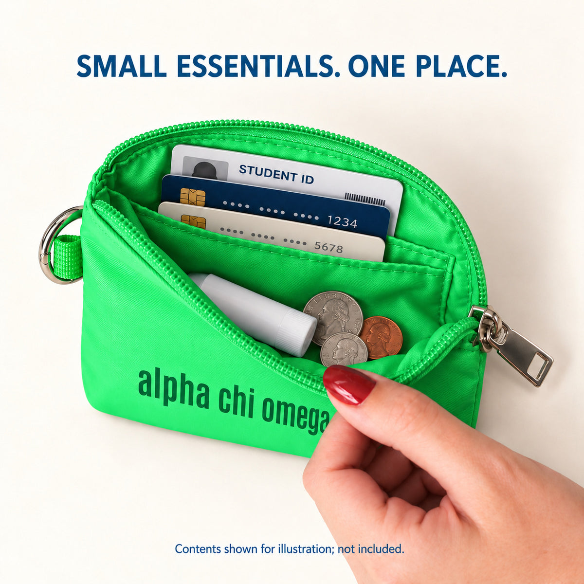 Alpha Chi Omega Zipper Wallet Pouch with Keyring