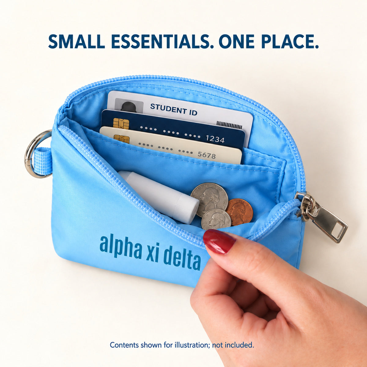 Alpha Xi Delta Zipper Wallet Pouch with Keyring