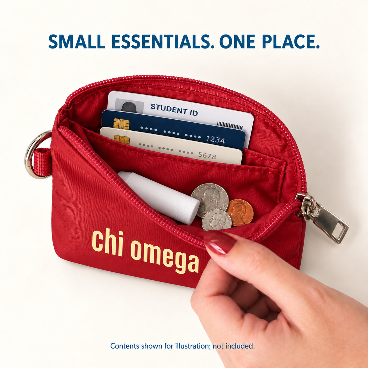 Chi Omega Zipper Wallet Pouch with Keyring