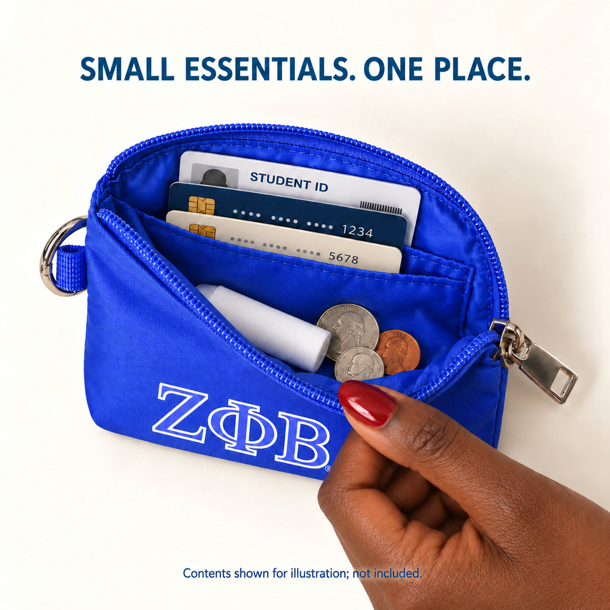 Zeta Phi Beta Zipper Wallet Pouch with Keyring