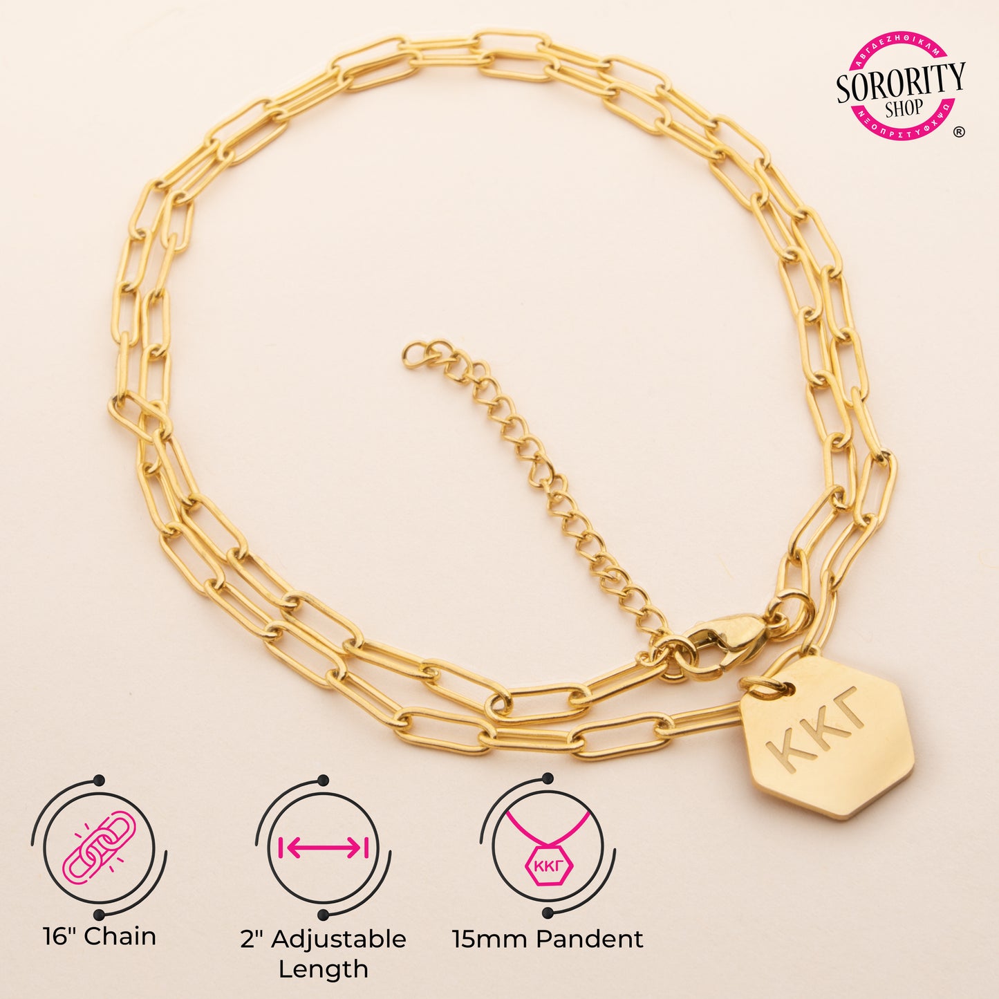 Theta Phi Alpha Paperclip Necklace with Sorority Pendant